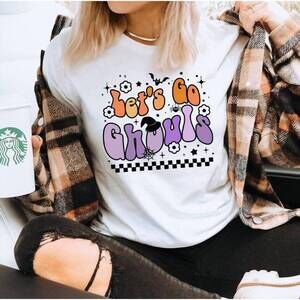 NEW GLITTERING SOUTH lets go ghouls halloween tee in ivory
